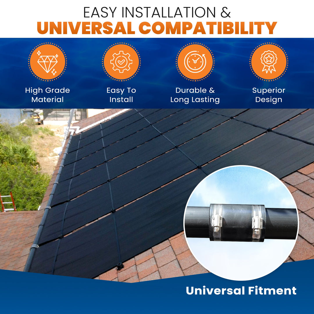 SwimEasy High-Performance Solar Pool Heater Panel Replacement - Highest Performing Design - 15-20 Year Life Expectancy (Includes 4 Heavy-Duty Rubber Couplings)