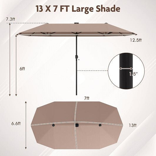 13 FT Large Patio Umbrella with LED Solar Lights and Crank Handle-Beige