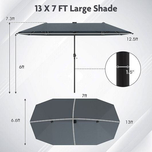 13 FT Large Patio Umbrella with LED Solar Lights and Crank Handle-Beige