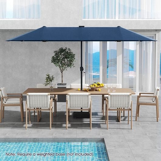 13 FT Large Patio Umbrella with LED Solar Lights and Crank Handle-Beige