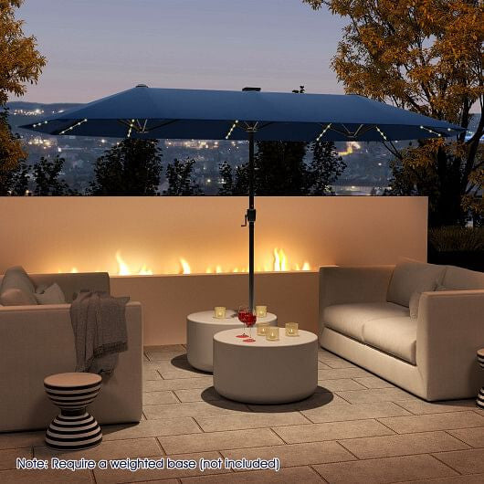 13 FT Large Patio Umbrella with LED Solar Lights and Crank Handle-Beige