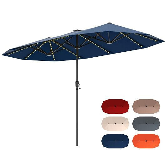 13 FT Large Patio Umbrella with LED Solar Lights and Crank Handle-Beige