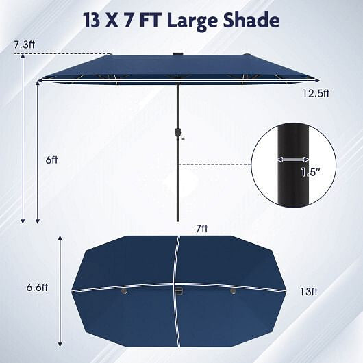 13 FT Large Patio Umbrella with LED Solar Lights and Crank Handle-Beige