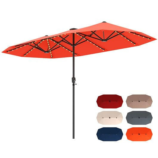 13 FT Large Patio Umbrella with LED Solar Lights and Crank Handle-Beige