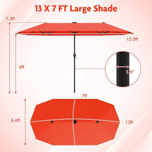 13 FT Large Patio Umbrella with LED Solar Lights and Crank Handle-Beige