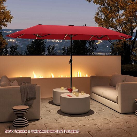 13 FT Large Patio Umbrella with LED Solar Lights and Crank Handle-Beige