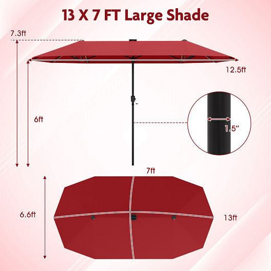 13 FT Large Patio Umbrella with LED Solar Lights and Crank Handle-Beige