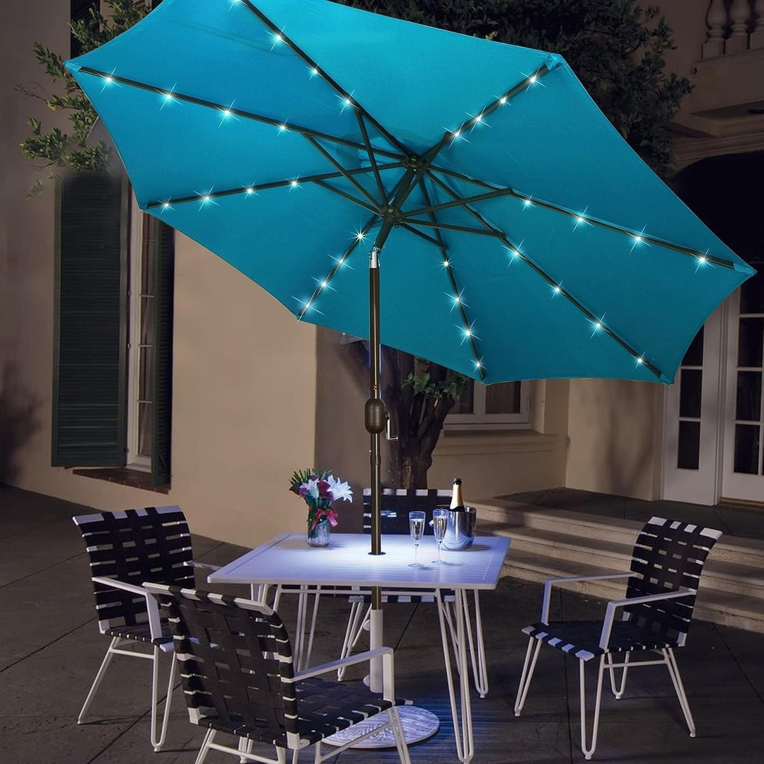 9 Ft Solar LED Patio Umbrella With Tilt And Crank Cerulean-1