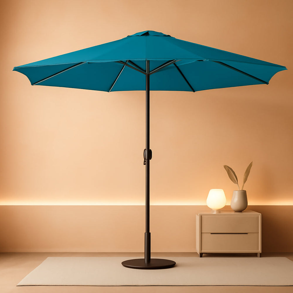 9 Ft Solar LED Patio Umbrella With Tilt And Crank Cerulean-0
